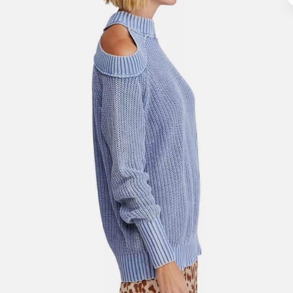 Free People Pullover Knit Sweat Half Moon Bay Crew Neck Blue Size Small